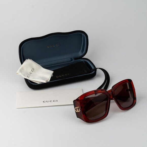Gucci Women Sunglasses Transparent Burgundy Square GG1402S 003 NEW AUTHENTIC - Picture 12 of 14